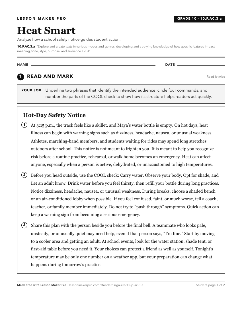 Preview of the 10.P.AC.3.a printable worksheet