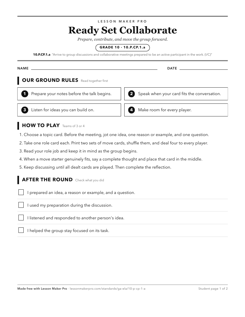Preview of the 10.P.CP.1.a printable worksheet