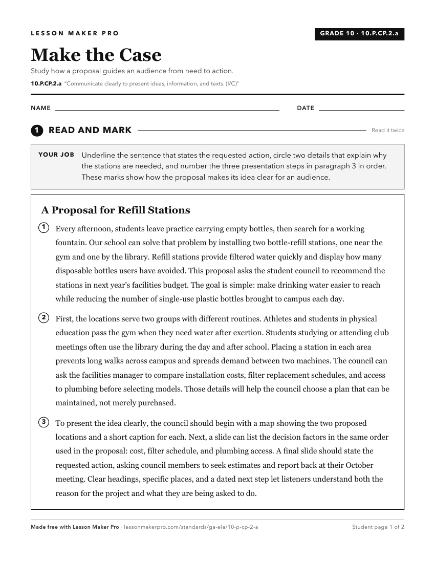 Preview of the 10.P.CP.2.a printable worksheet