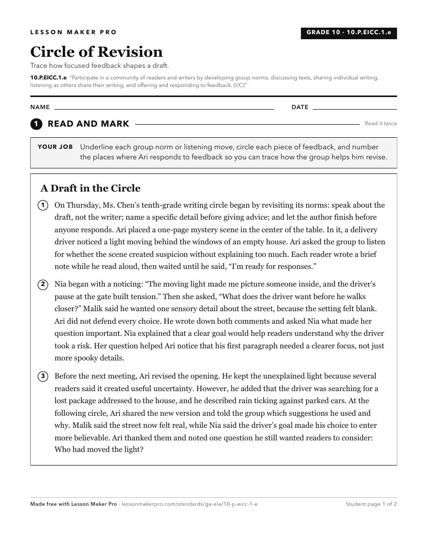 Preview of the 10.P.EICC.1.e printable worksheet