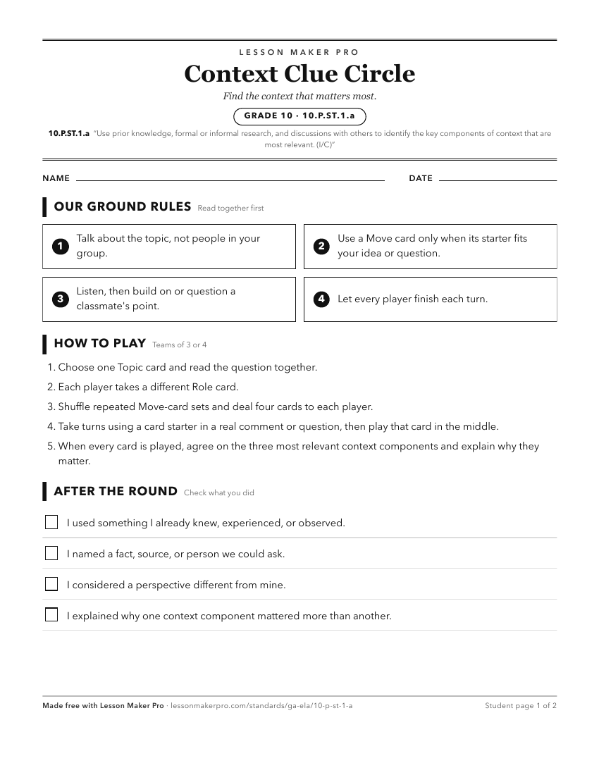 Preview of the 10.P.ST.1.a printable worksheet