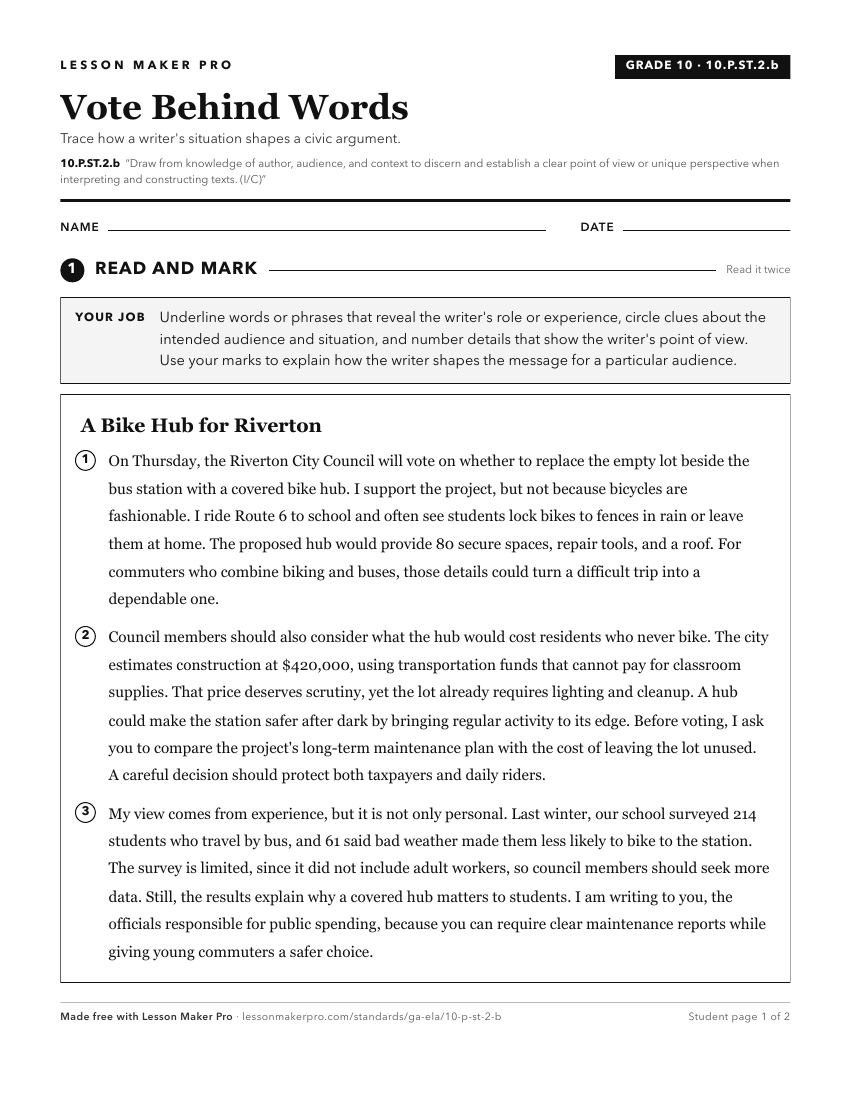Preview of the 10.P.ST.2.b printable worksheet