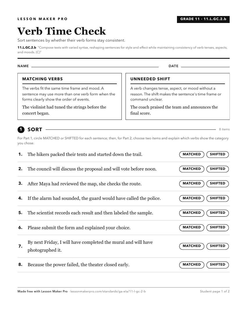 Preview of the 11.L.GC.2.b printable worksheet