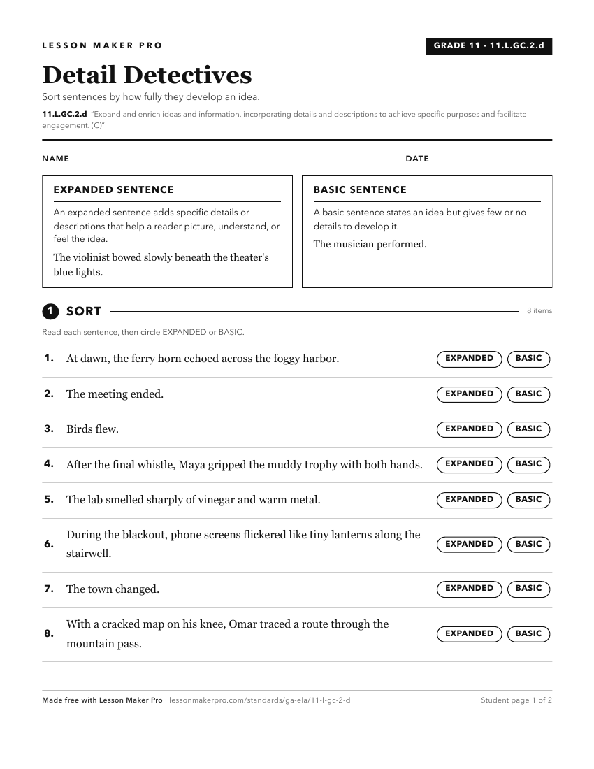 Preview of the 11.L.GC.2.d printable worksheet