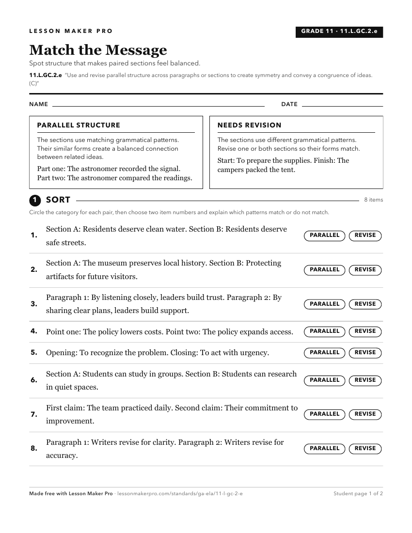 Preview of the 11.L.GC.2.e printable worksheet