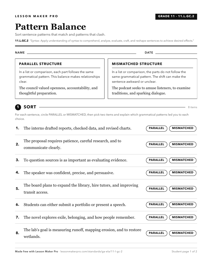 Preview of the 11.L.GC.2 printable worksheet