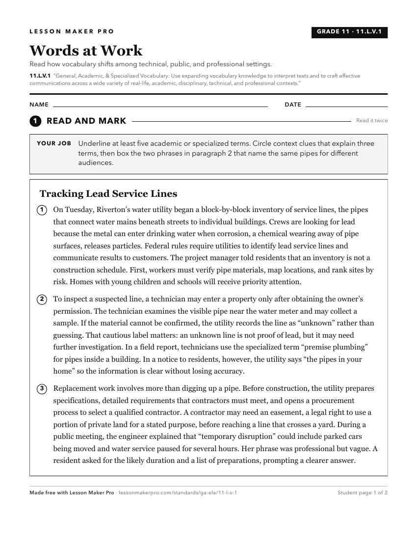 Preview of the 11.L.V.1 printable worksheet