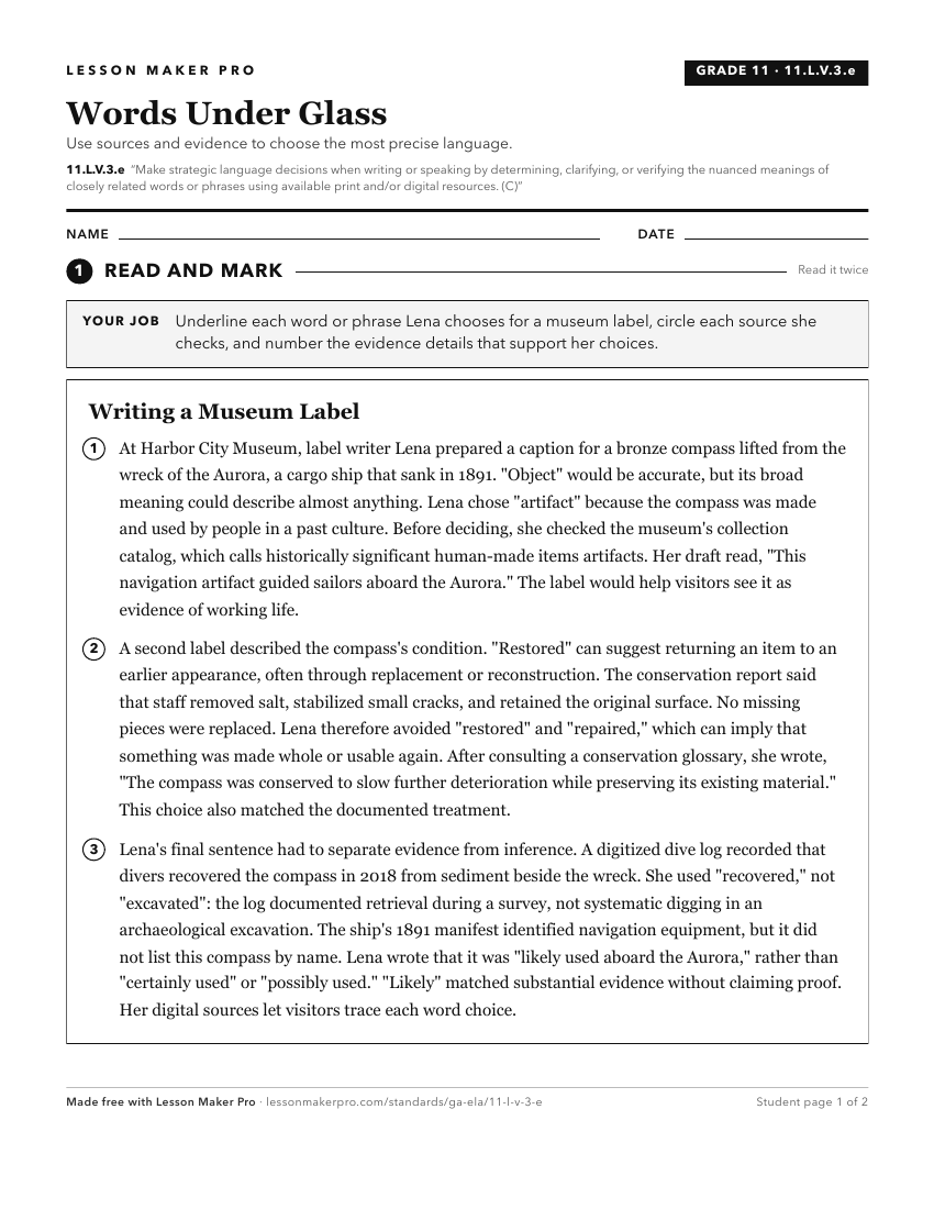 Preview of the 11.L.V.3.e printable worksheet