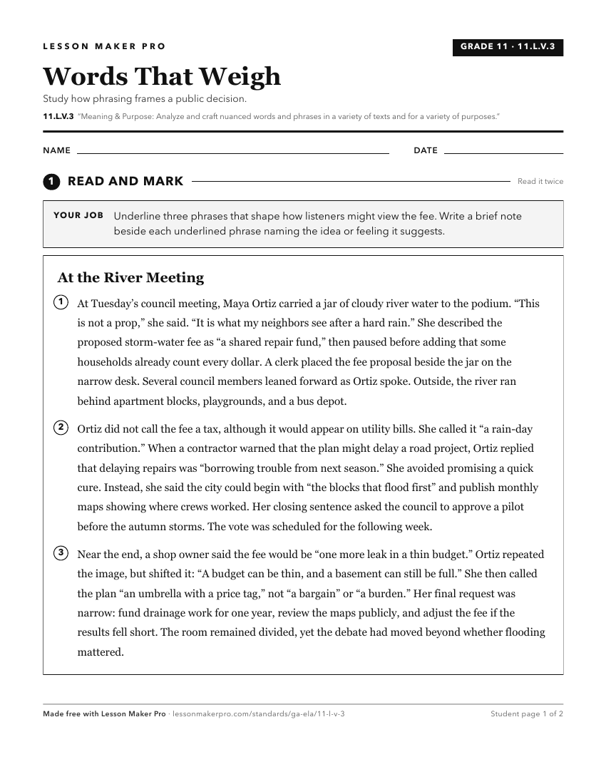 Preview of the 11.L.V.3 printable worksheet