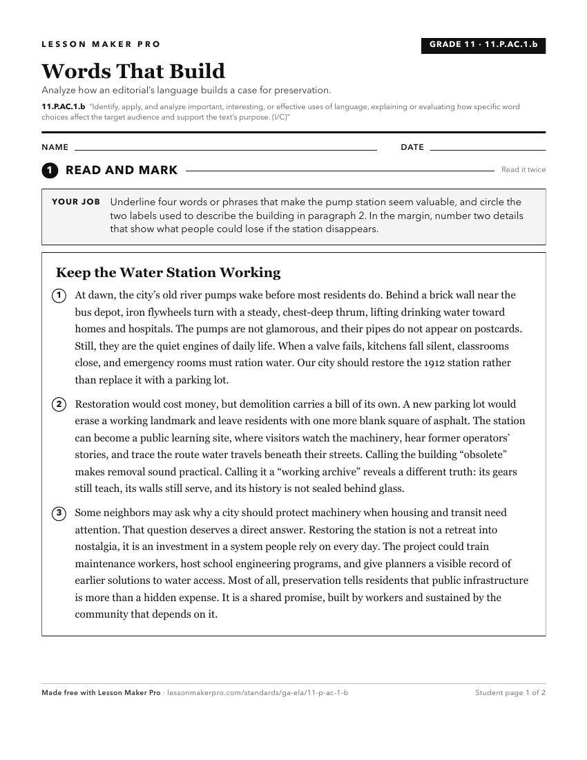 Preview of the 11.P.AC.1.b printable worksheet