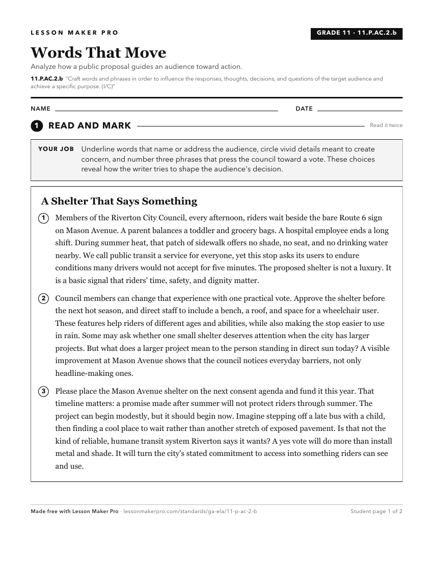 Preview of the 11.P.AC.2.b printable worksheet