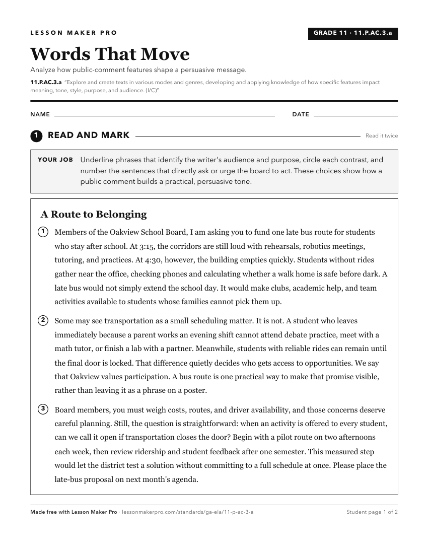 Preview of the 11.P.AC.3.a printable worksheet