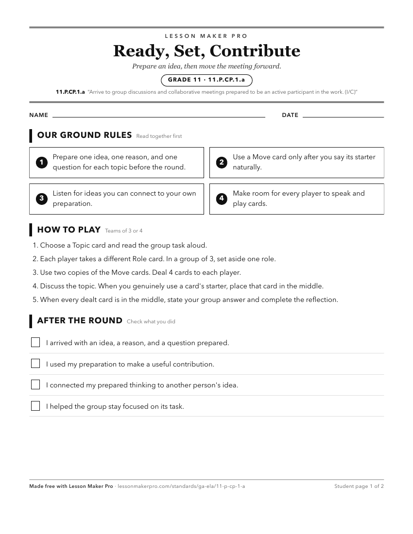 Preview of the 11.P.CP.1.a printable worksheet
