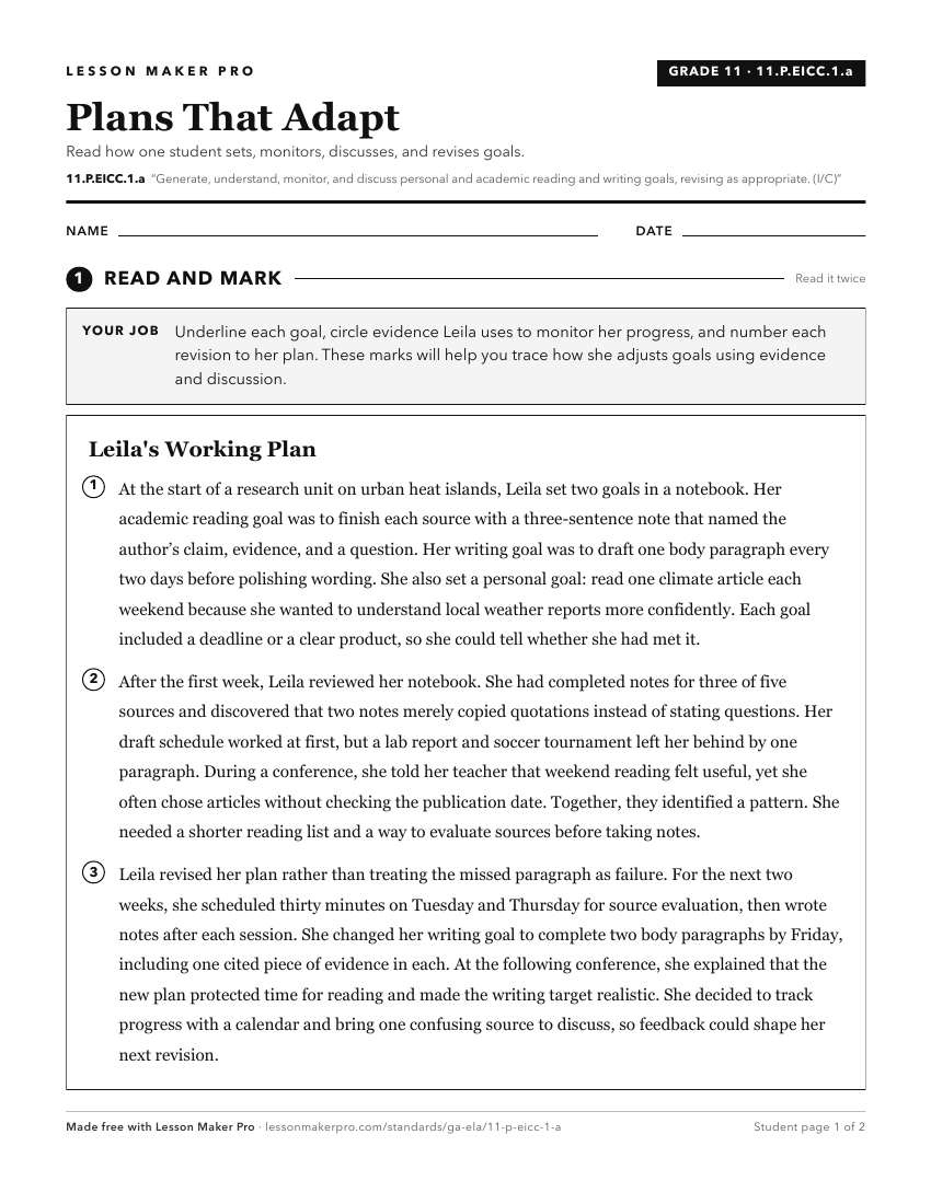 Preview of the 11.P.EICC.1.a printable worksheet