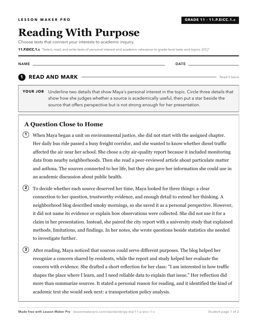 Preview of the 11.P.EICC.1.c printable worksheet