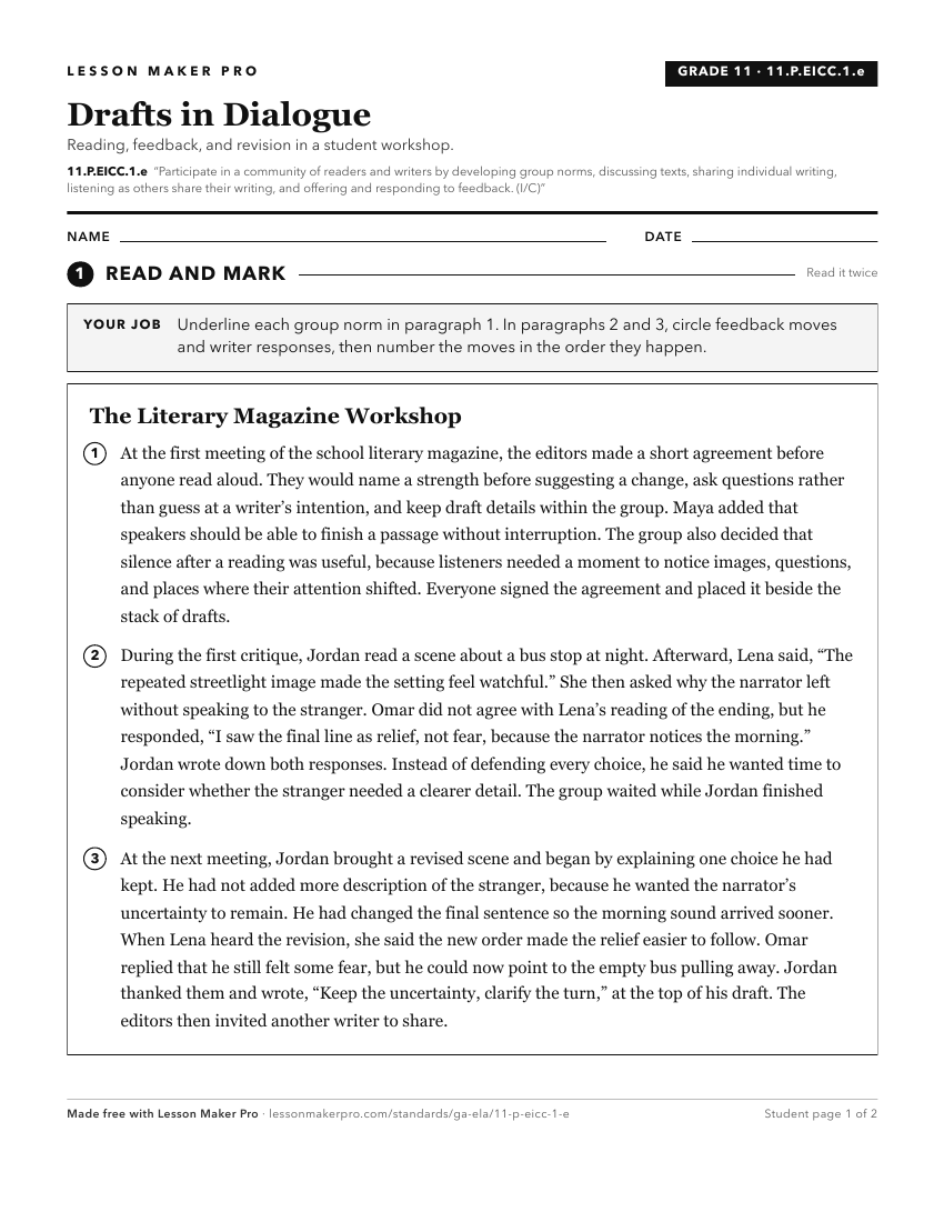 Preview of the 11.P.EICC.1.e printable worksheet