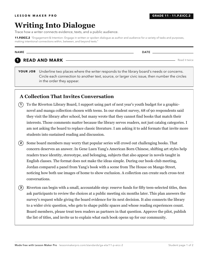 Preview of the 11.P.EICC.2 printable worksheet