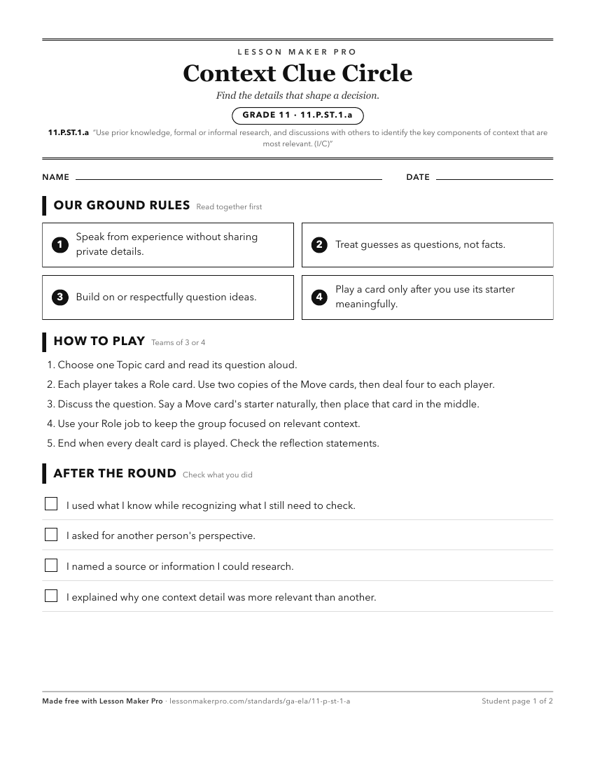 Preview of the 11.P.ST.1.a printable worksheet