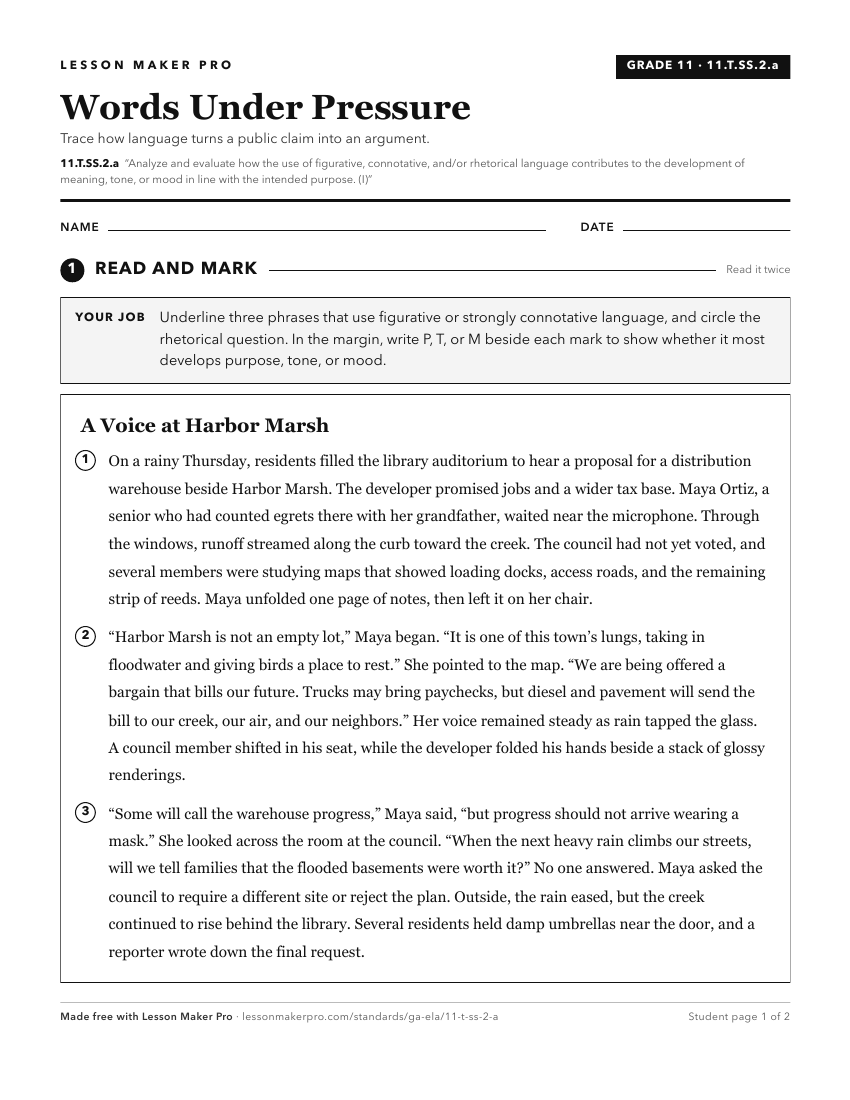 Preview of the 11.T.SS.2.a printable worksheet