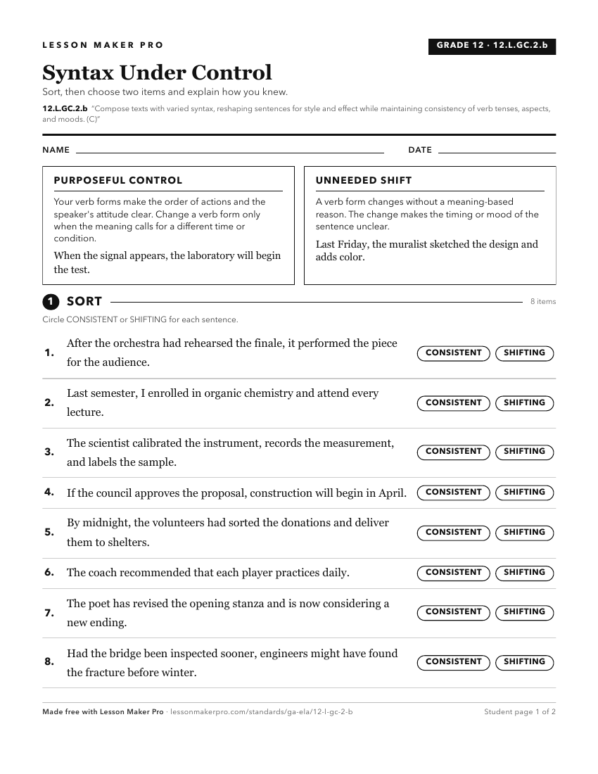 Preview of the 12.L.GC.2.b printable worksheet
