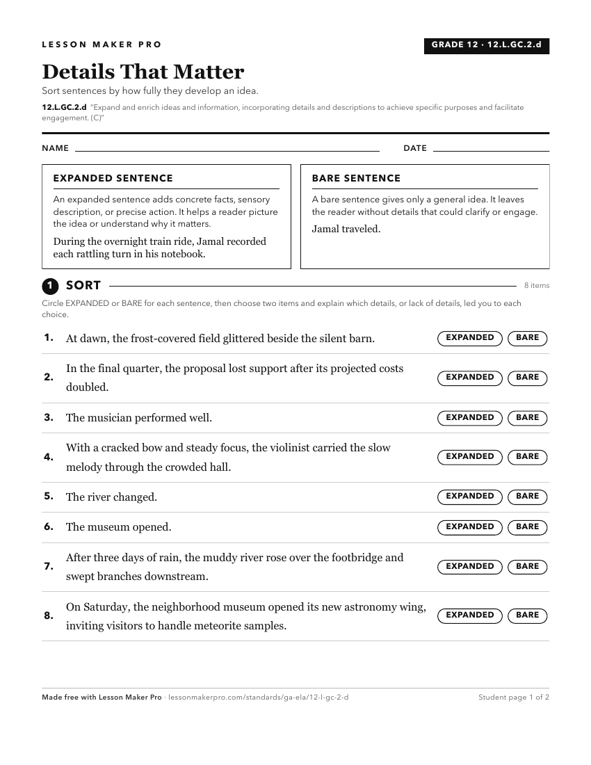 Preview of the 12.L.GC.2.d printable worksheet