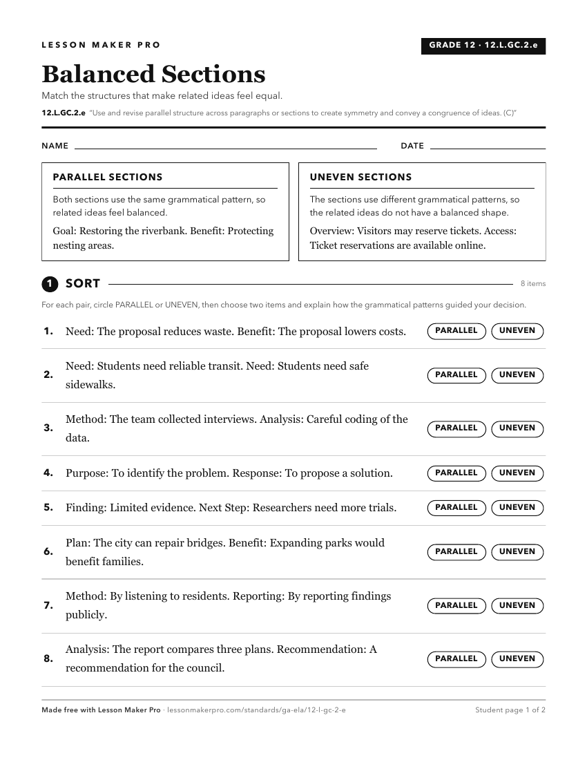 Preview of the 12.L.GC.2.e printable worksheet