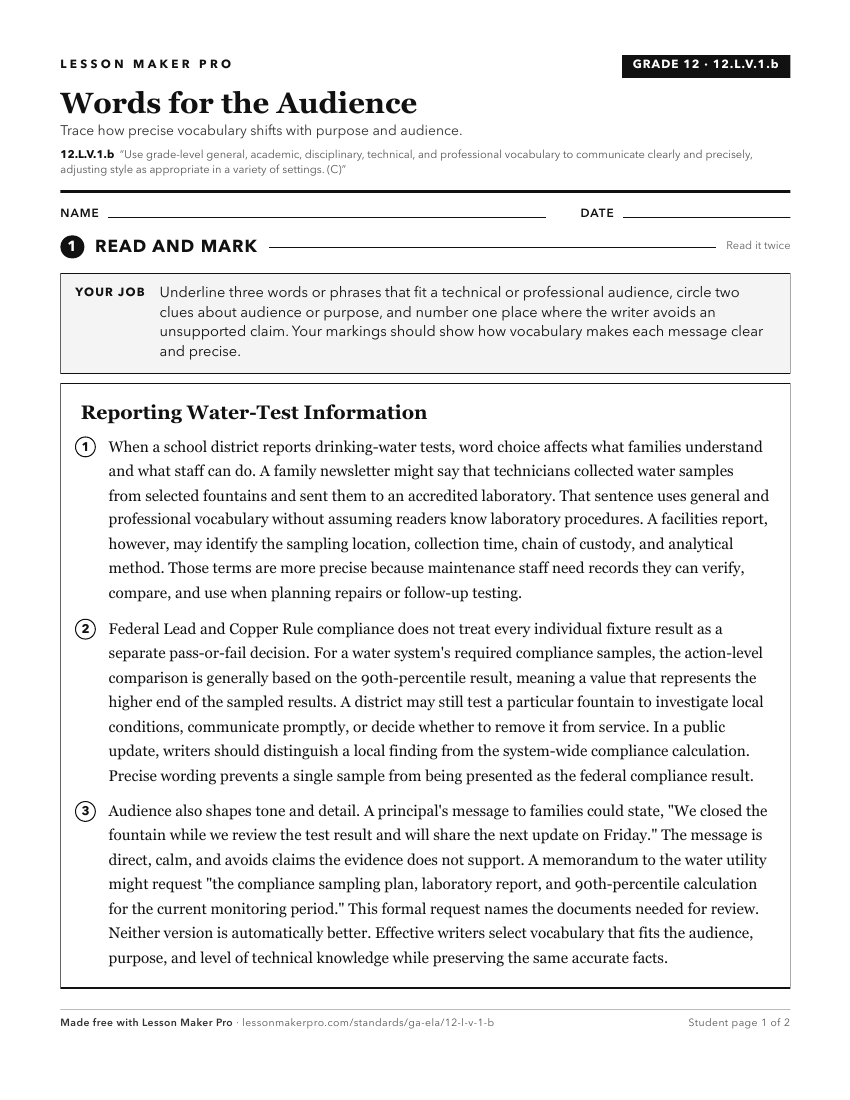 Preview of the 12.L.V.1.b printable worksheet