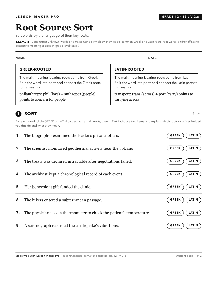 Preview of the 12.L.V.2.a printable worksheet