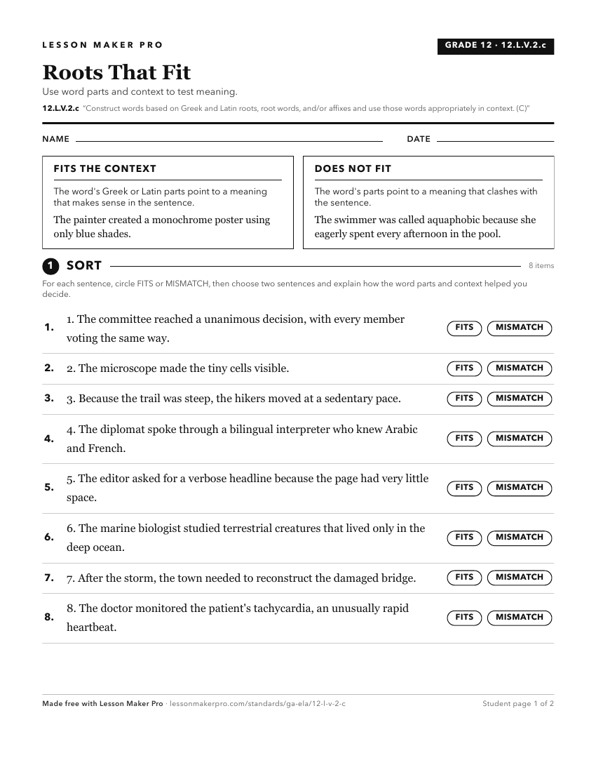 Preview of the 12.L.V.2.c printable worksheet