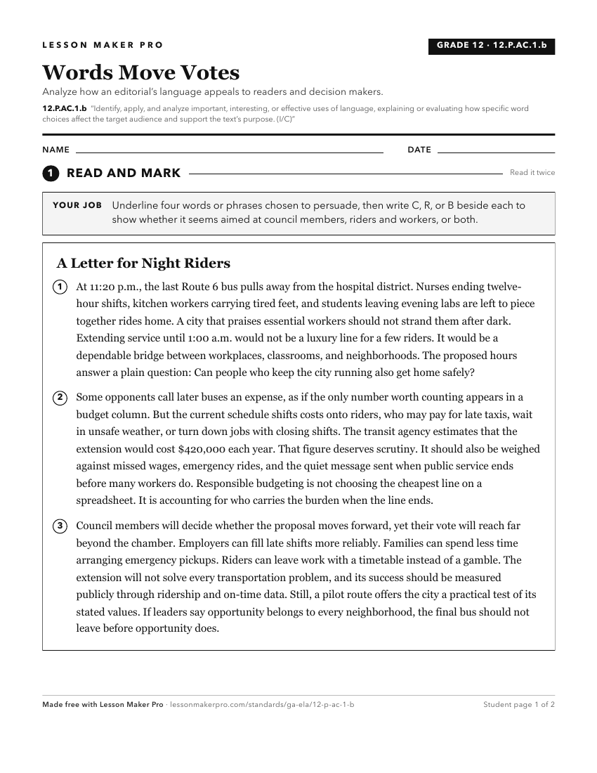 Preview of the 12.P.AC.1.b printable worksheet