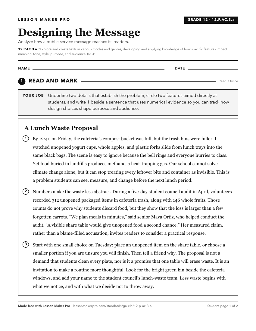 Preview of the 12.P.AC.3.a printable worksheet