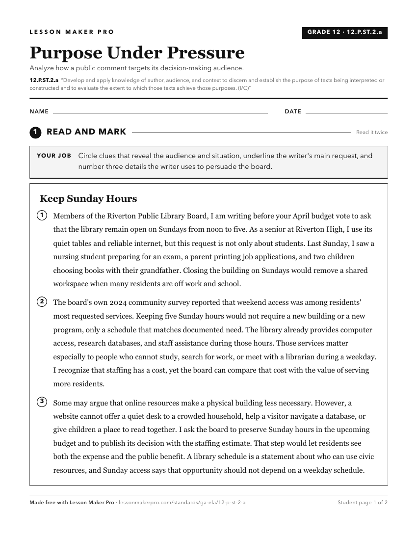 Preview of the 12.P.ST.2.a printable worksheet