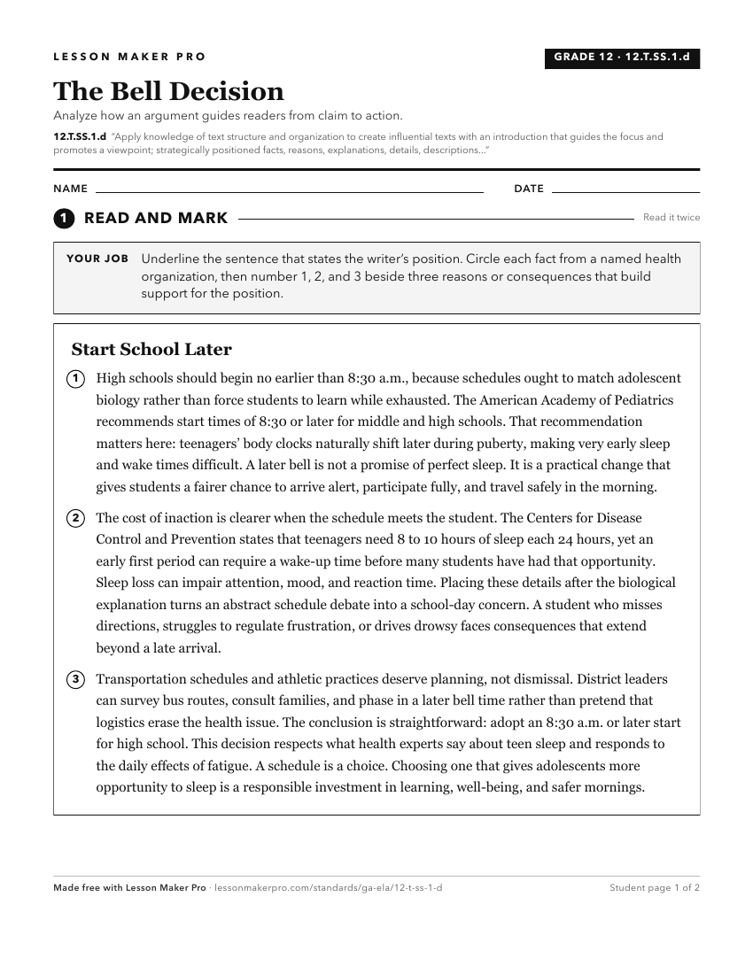 Preview of the 12.T.SS.1.d printable worksheet