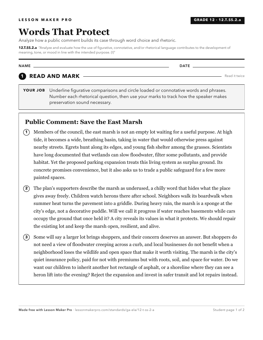 Preview of the 12.T.SS.2.a printable worksheet