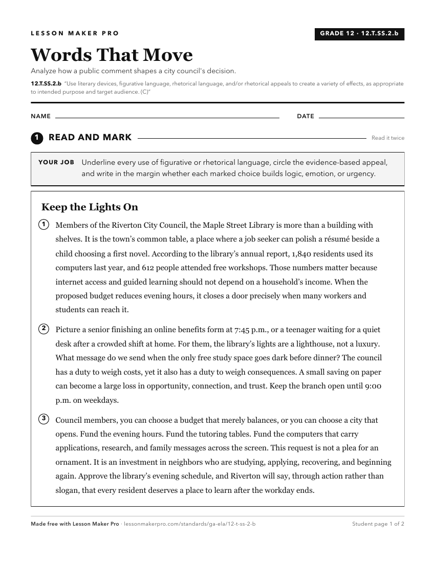 Preview of the 12.T.SS.2.b printable worksheet