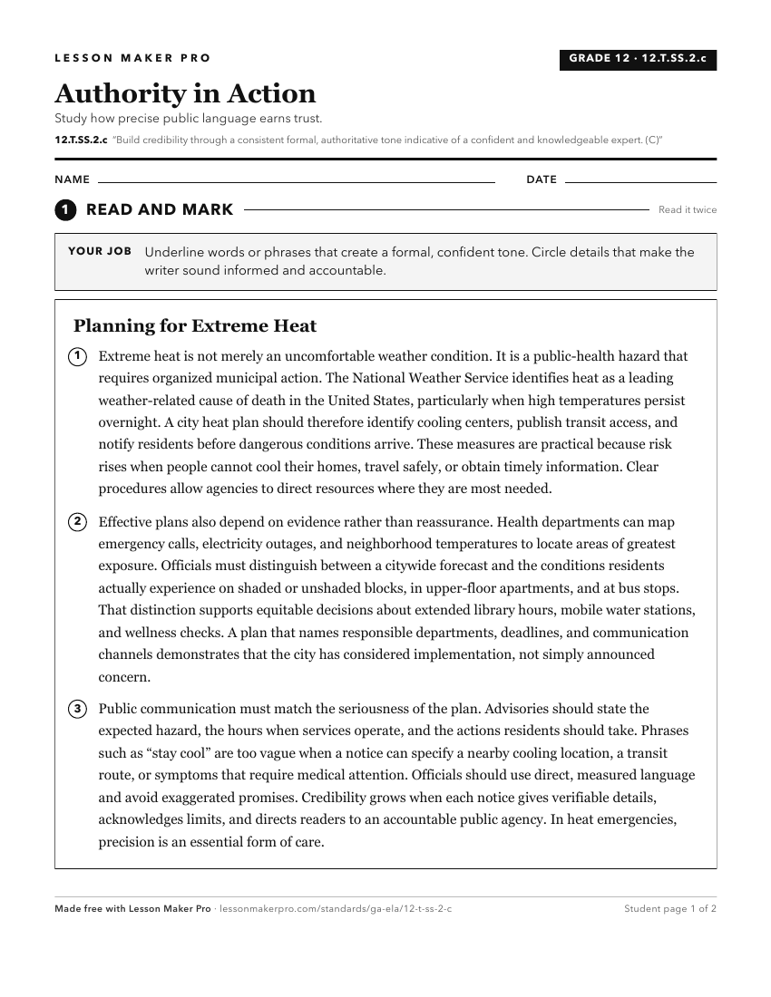 Preview of the 12.T.SS.2.c printable worksheet