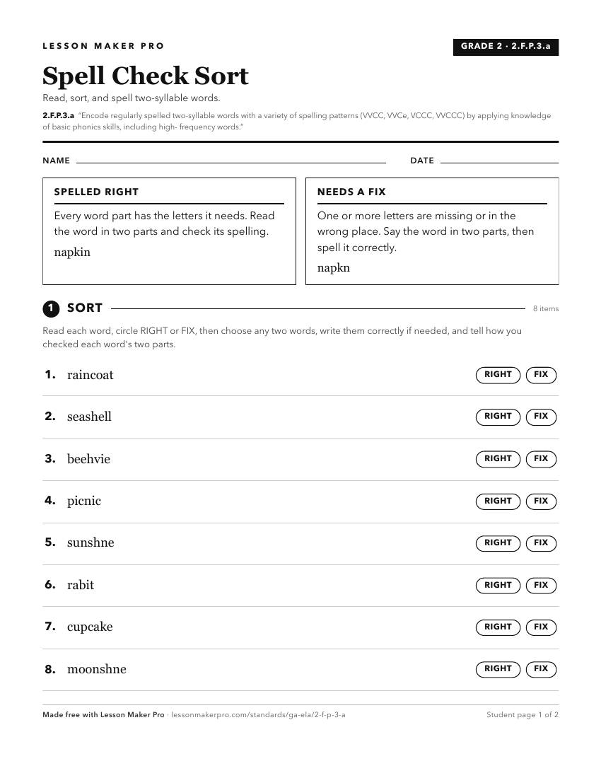 Preview of the 2.F.P.3.a printable worksheet
