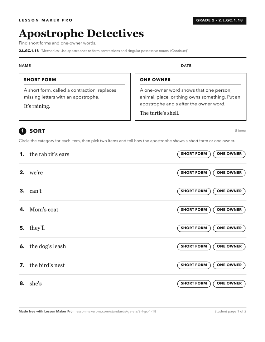 Preview of the 2.L.GC.1.18 printable worksheet