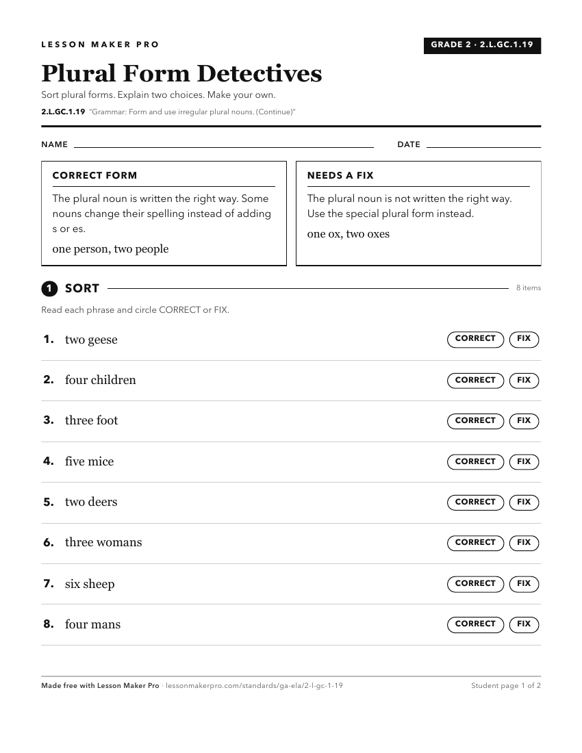 Preview of the 2.L.GC.1.19 printable worksheet