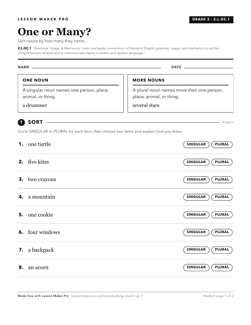 Preview of the 2.L.GC.1 printable worksheet