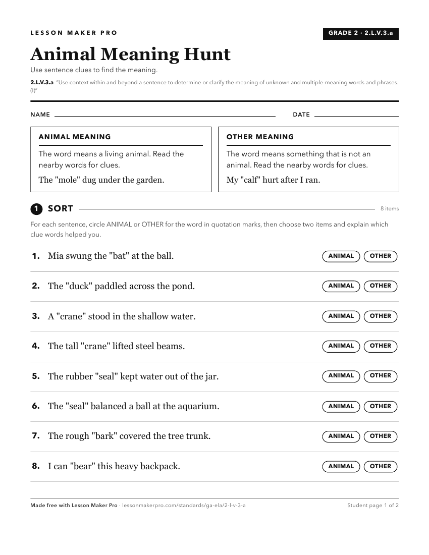 Preview of the 2.L.V.3.a printable worksheet