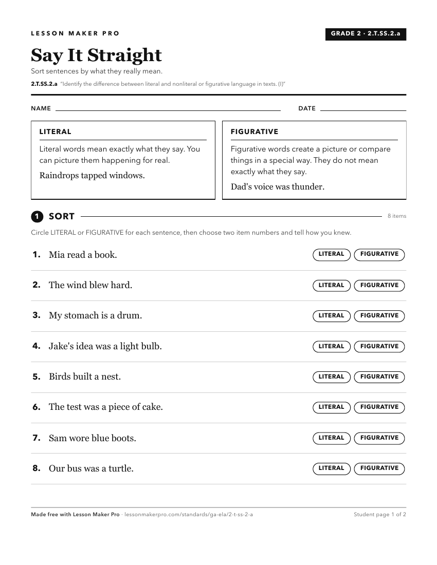 Preview of the 2.T.SS.2.a printable worksheet