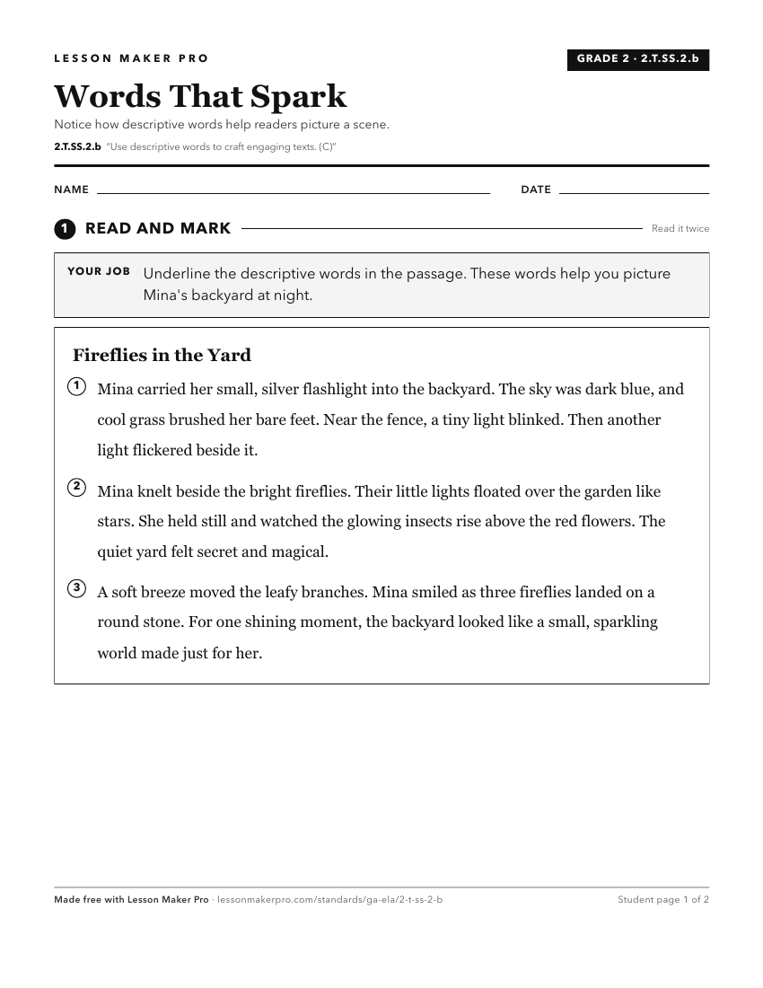 Preview of the 2.T.SS.2.b printable worksheet