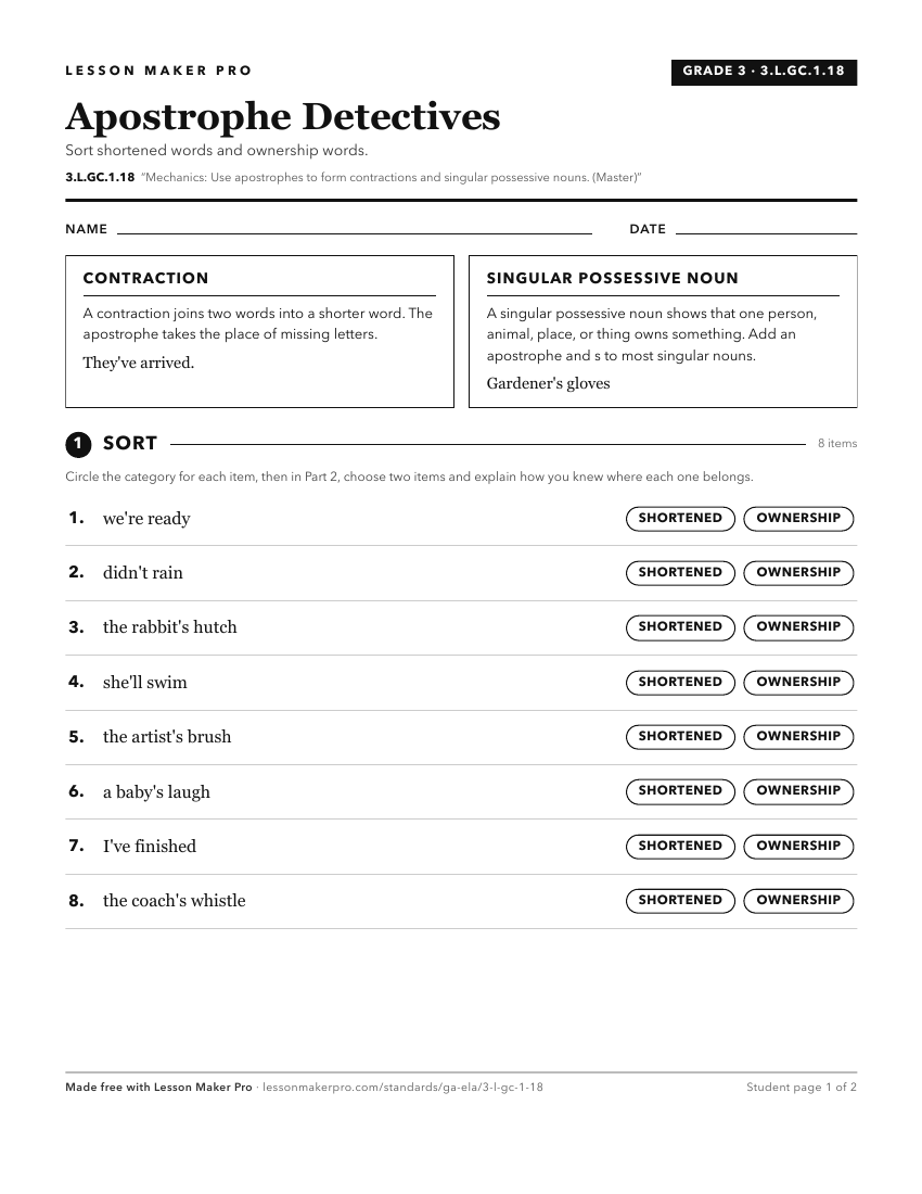 Preview of the 3.L.GC.1.18 printable worksheet