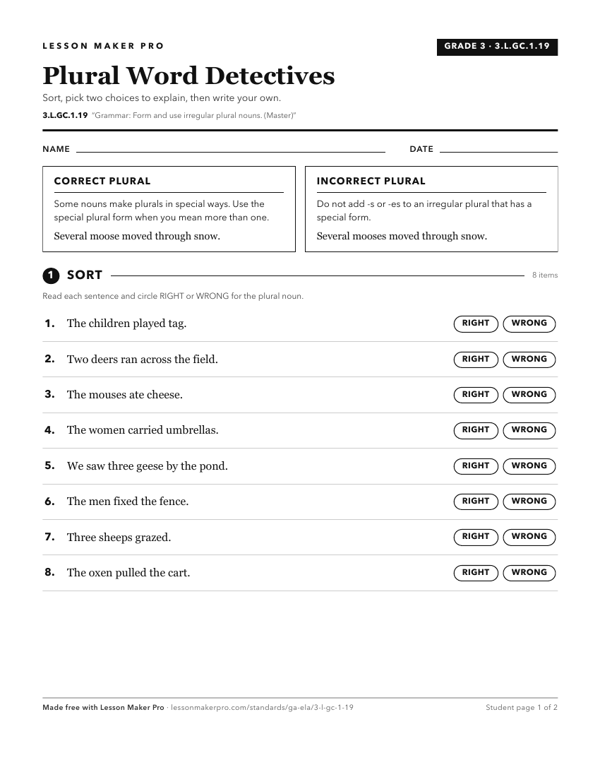 Preview of the 3.L.GC.1.19 printable worksheet