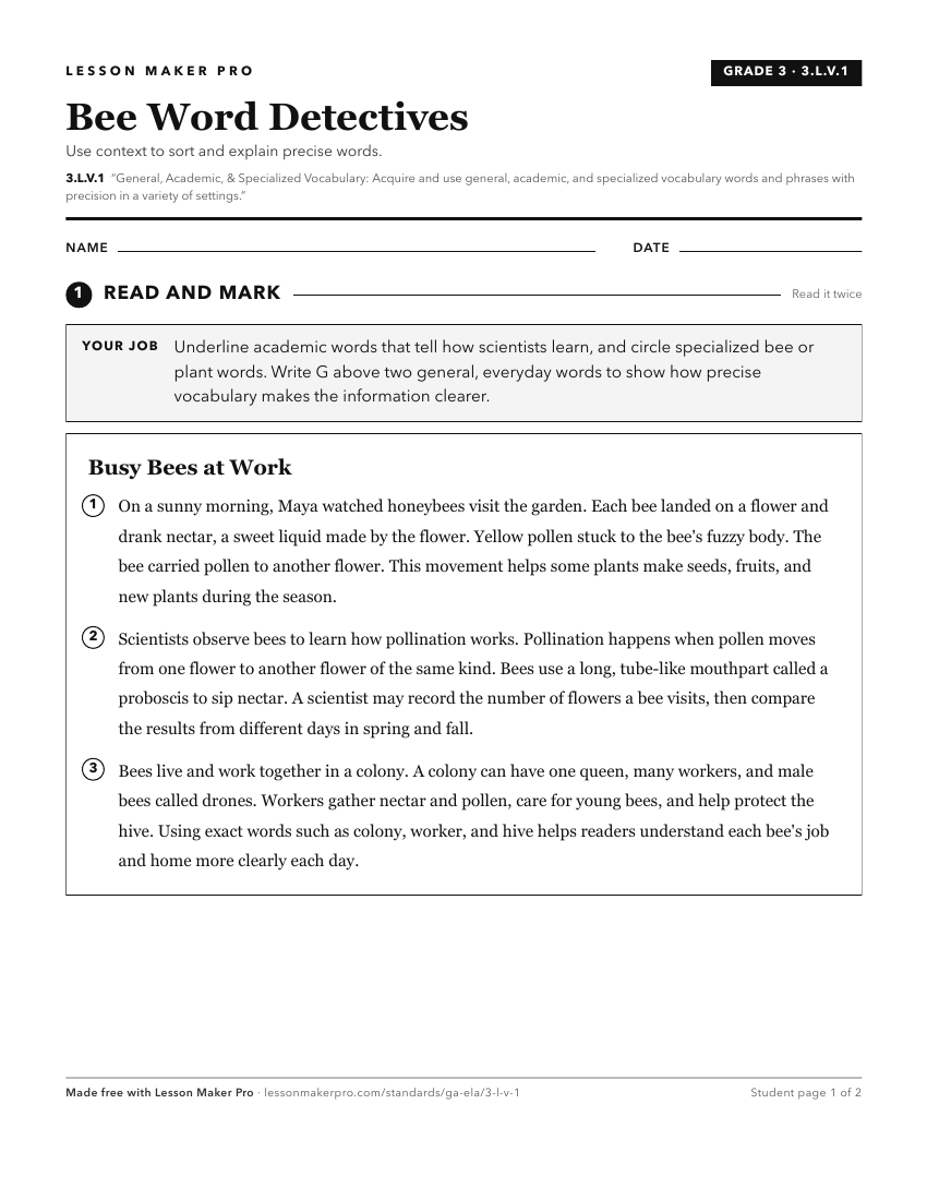 Preview of the 3.L.V.1 printable worksheet