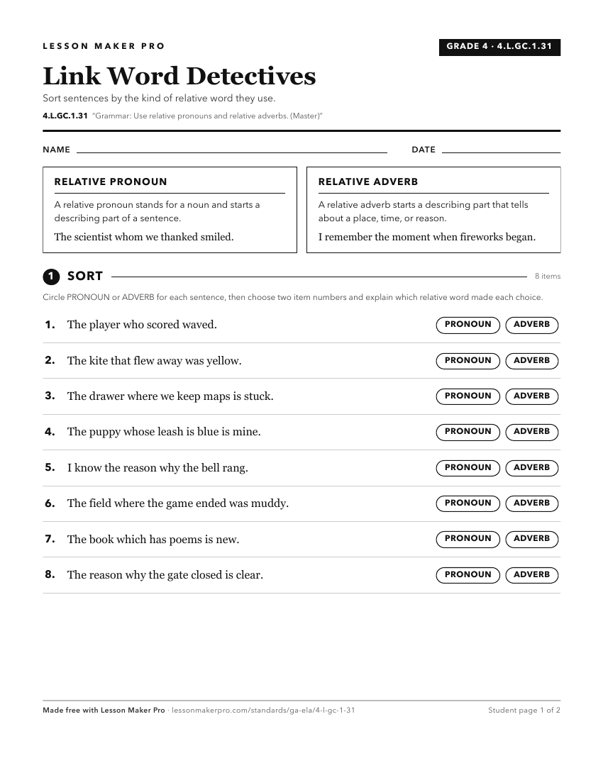 Preview of the 4.L.GC.1.31 printable worksheet