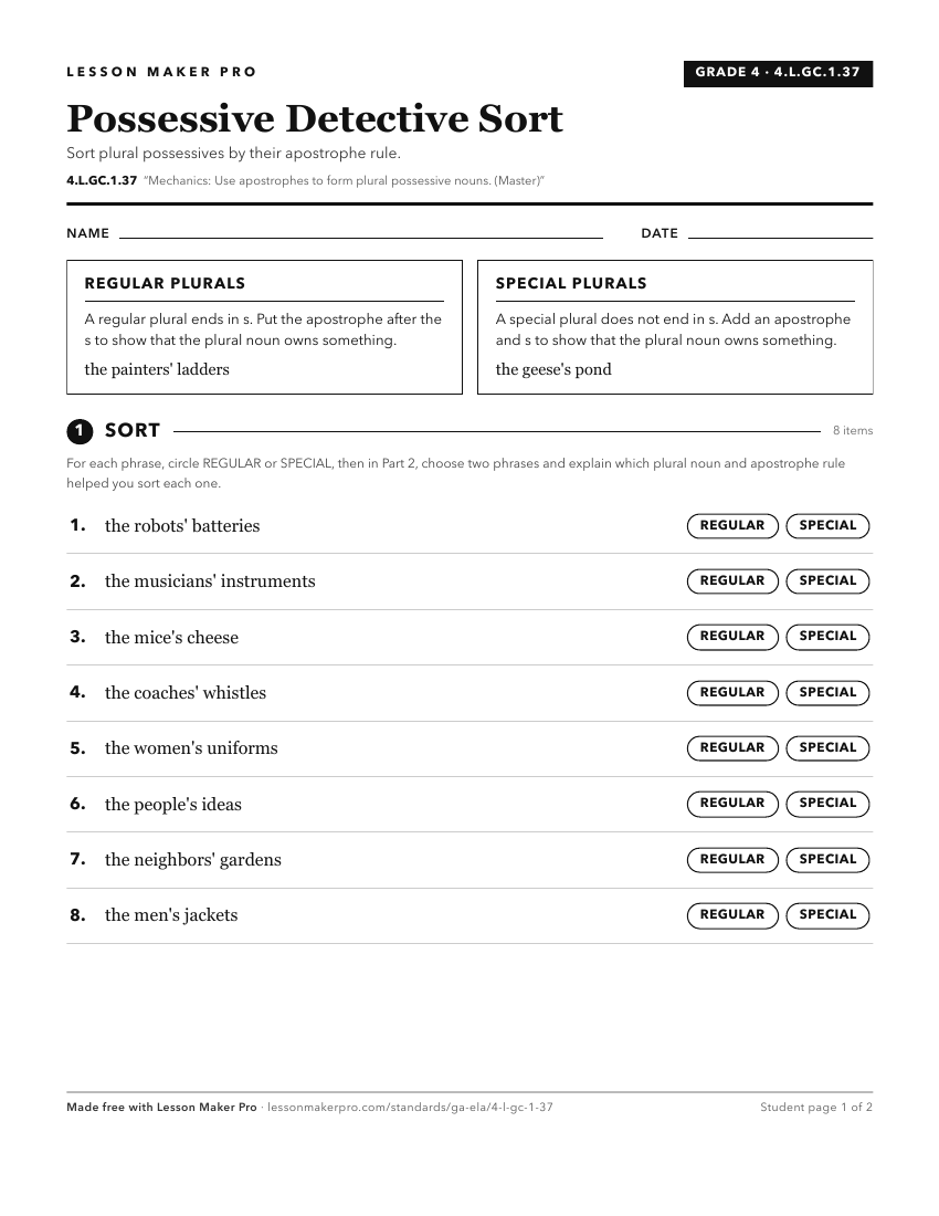Preview of the 4.L.GC.1.37 printable worksheet