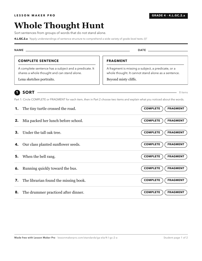 Preview of the 4.L.GC.2.a printable worksheet