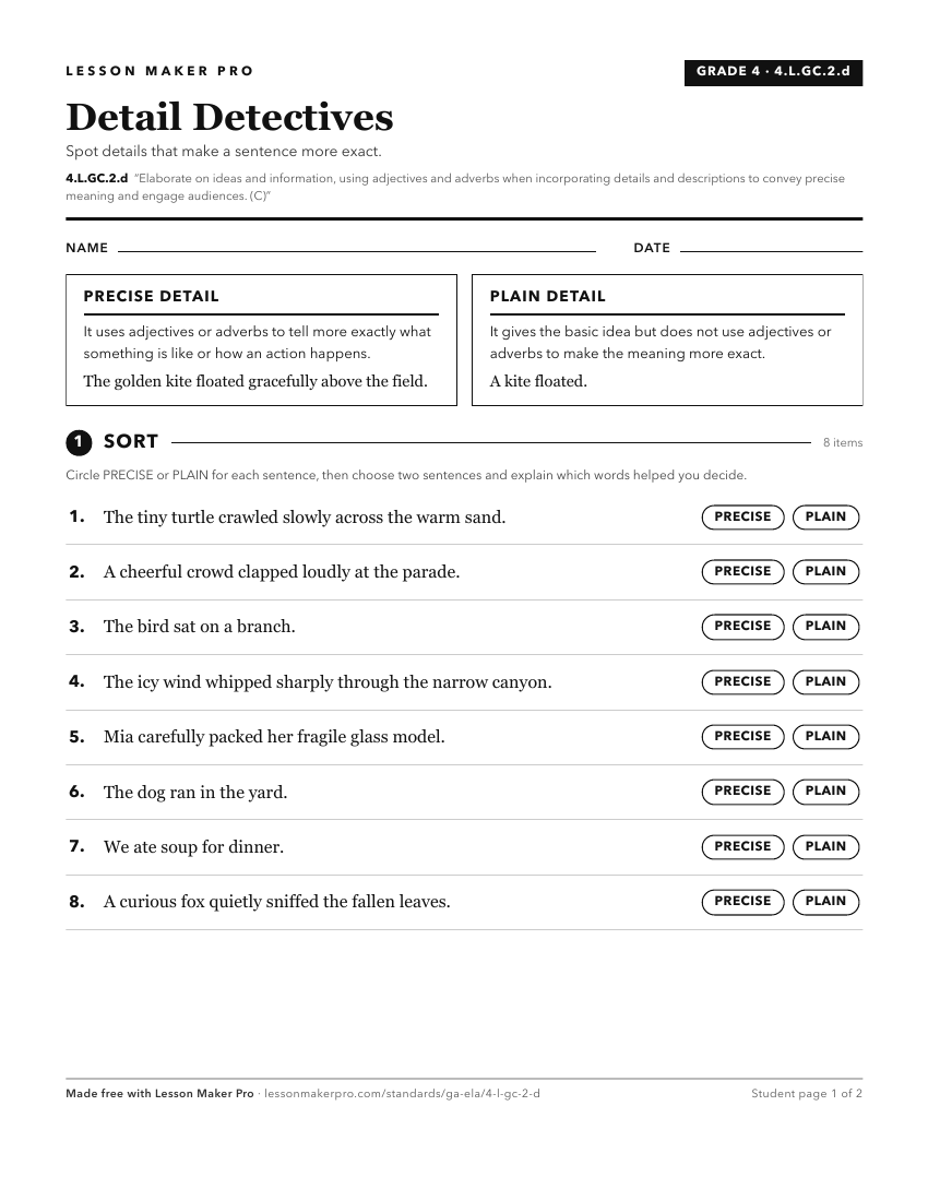 Preview of the 4.L.GC.2.d printable worksheet